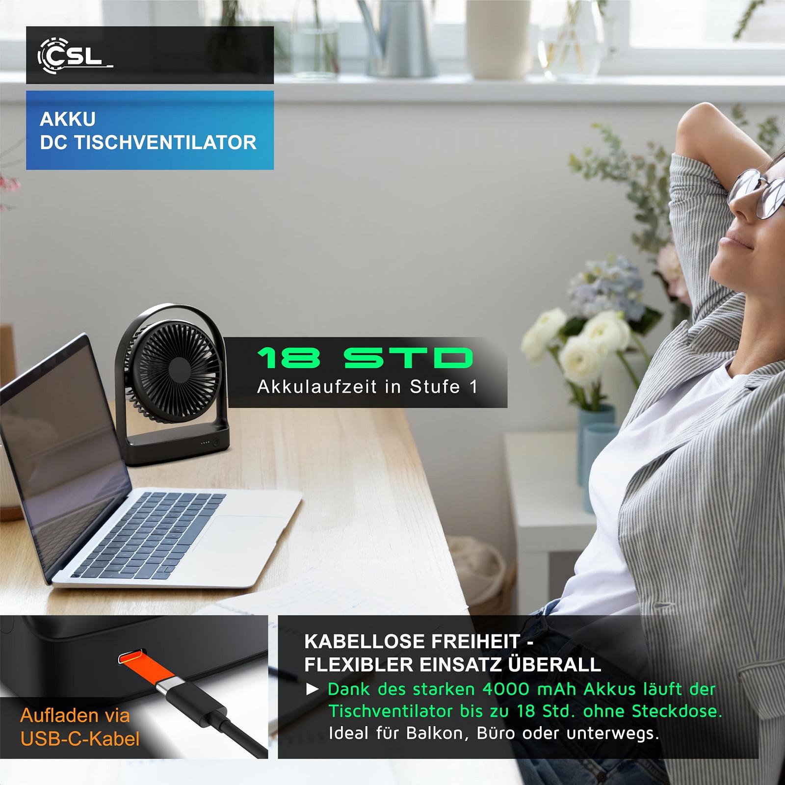 Настольный вентилятор CSL аккумуляторный Mini USB DC Motor Brushless Silent 4000mAh Li-ion, фото №6