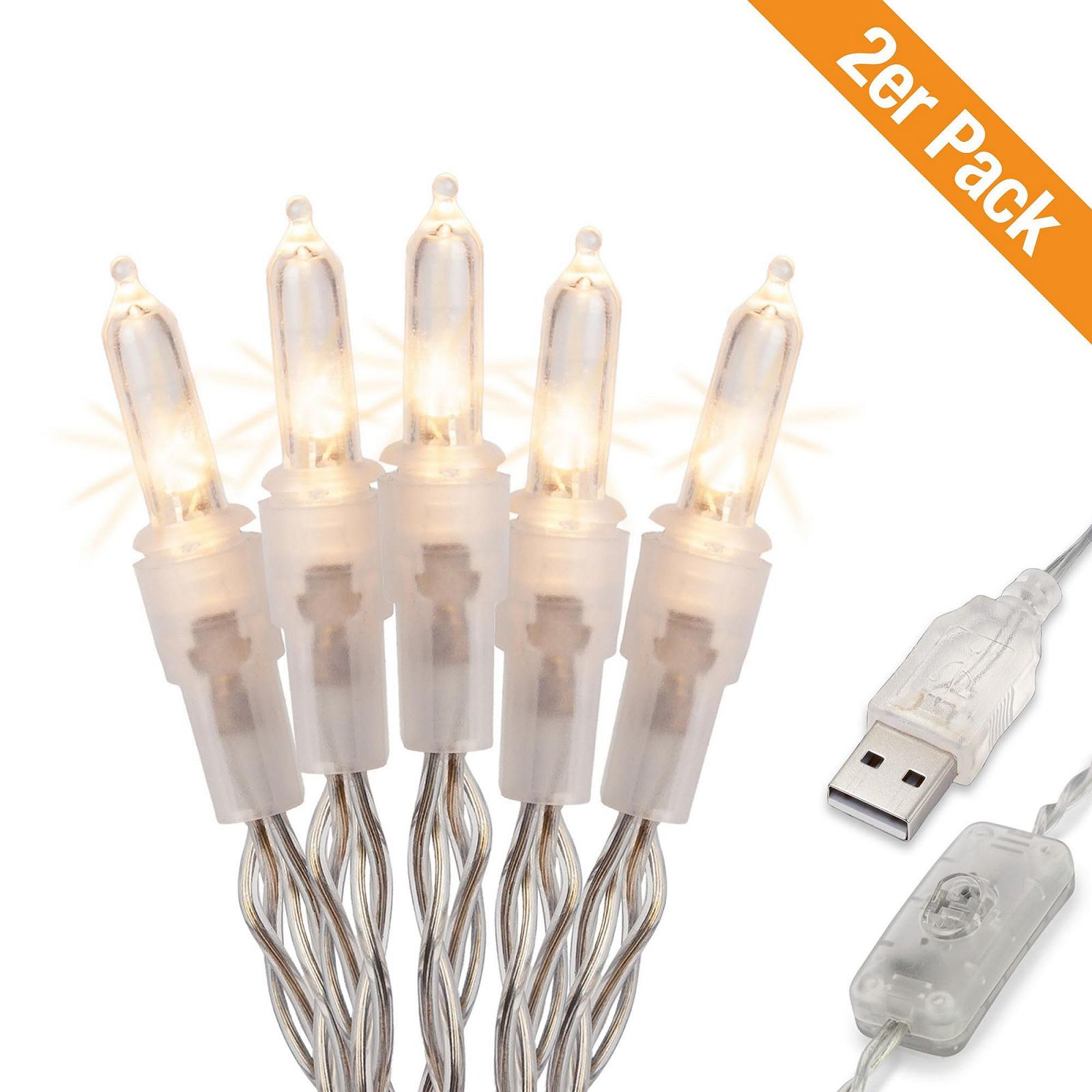 Внутренняя гирлянда Hellum 10 LED с переключателем и USB-соединением, 1,08 м, прозрачный кабель, теплый белый цвет (до 59 люмен), комплект из 2 штук, фото №2