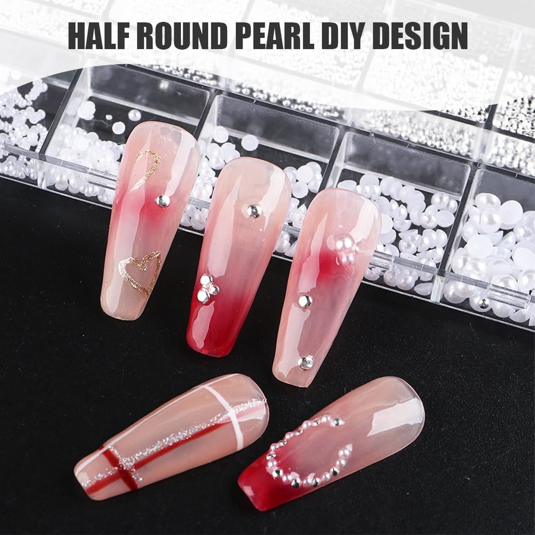Стрази для нігтів 1білі напівкруглі ікринки, акрилові прикраси для нігтів, 1 коробка, фото №4