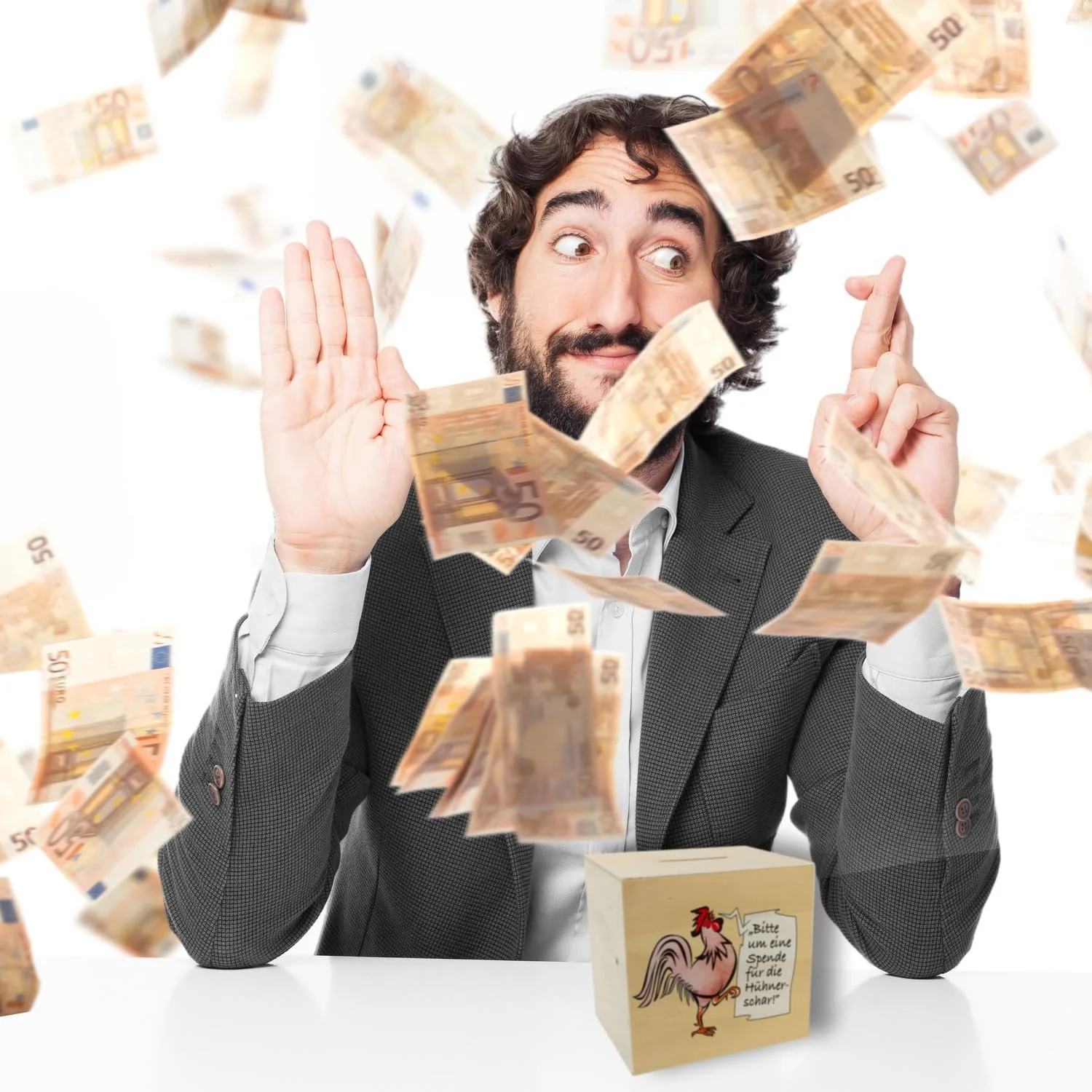 Скарбничка дерев'яна з мотивом півня червона для чайових, фото №7