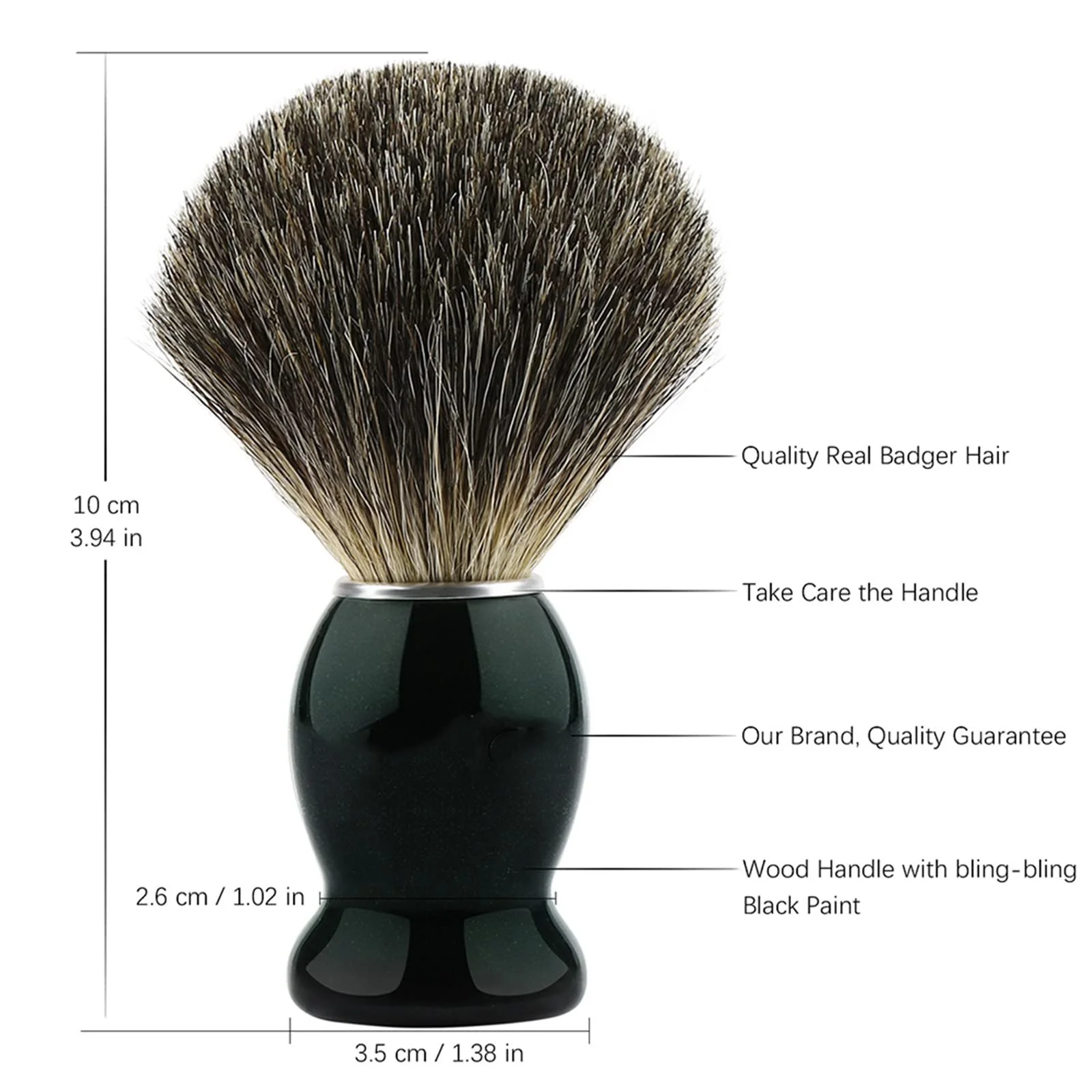 Помазок для бритья Badger Premium Натуральный ворс барсука Черный с металлическими акцентами, фото №2
