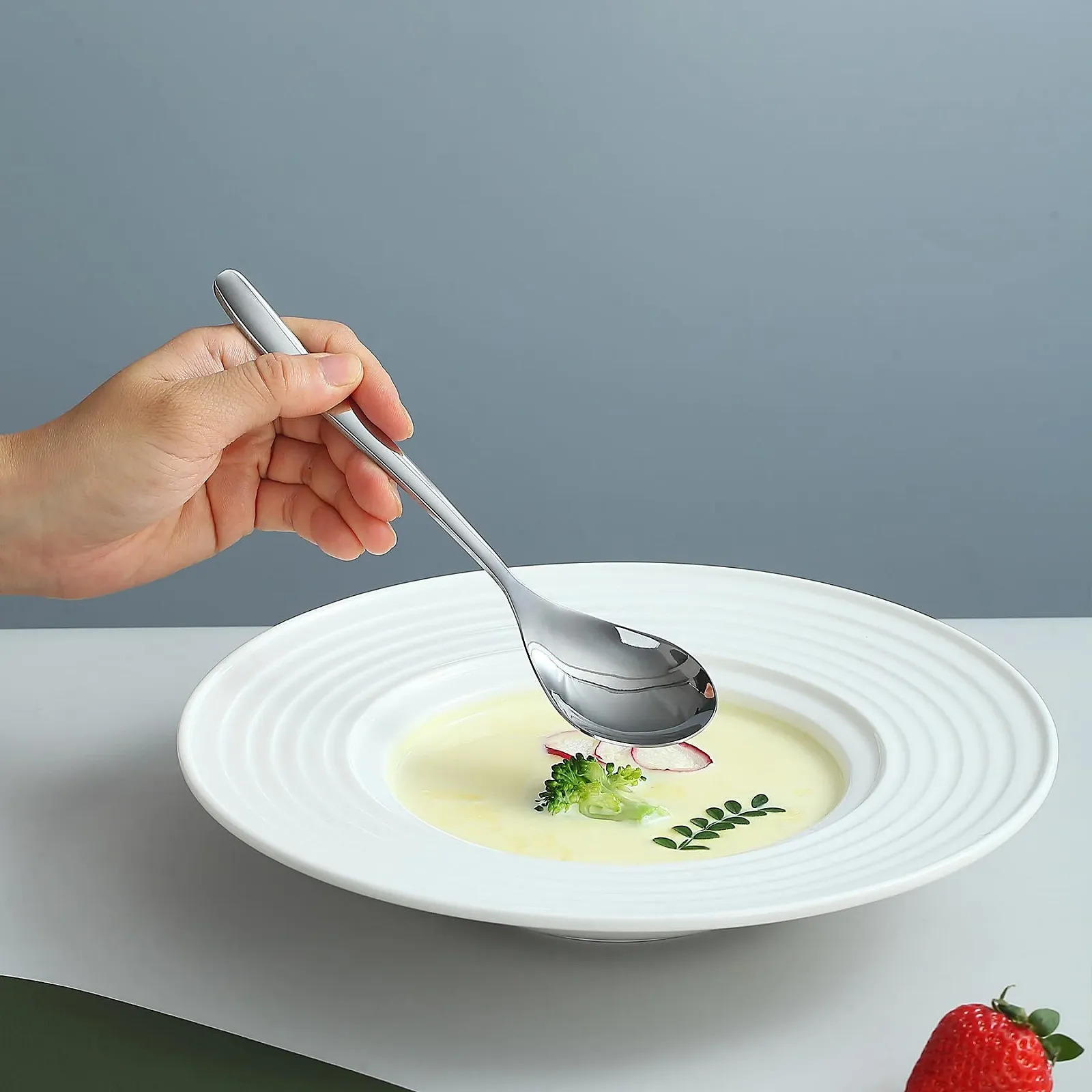 Ложки для супа Kyraton, набор 12 штук, 203 см, из нержавеющей стали, набор кухонных ложек, обеденные ложки, подходят для любого ужина, семьи, кафе, можно мыть в посудомоечной машине, фото №7