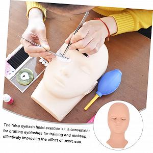 Голова-модель Angoily для практики ресниц и макияжа с короткими волосами с набором аксессуаров из силикона synthetic.ua - Фото 1