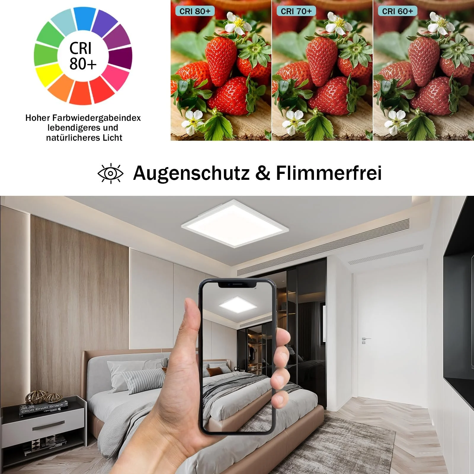 Світильник Glitzerlife LED RGB з регулюванням яскравості 24 Вт білий у комплекті з пультом управління квадратна стельова лампа з підсвіткою діаметром 45 см, фото №4