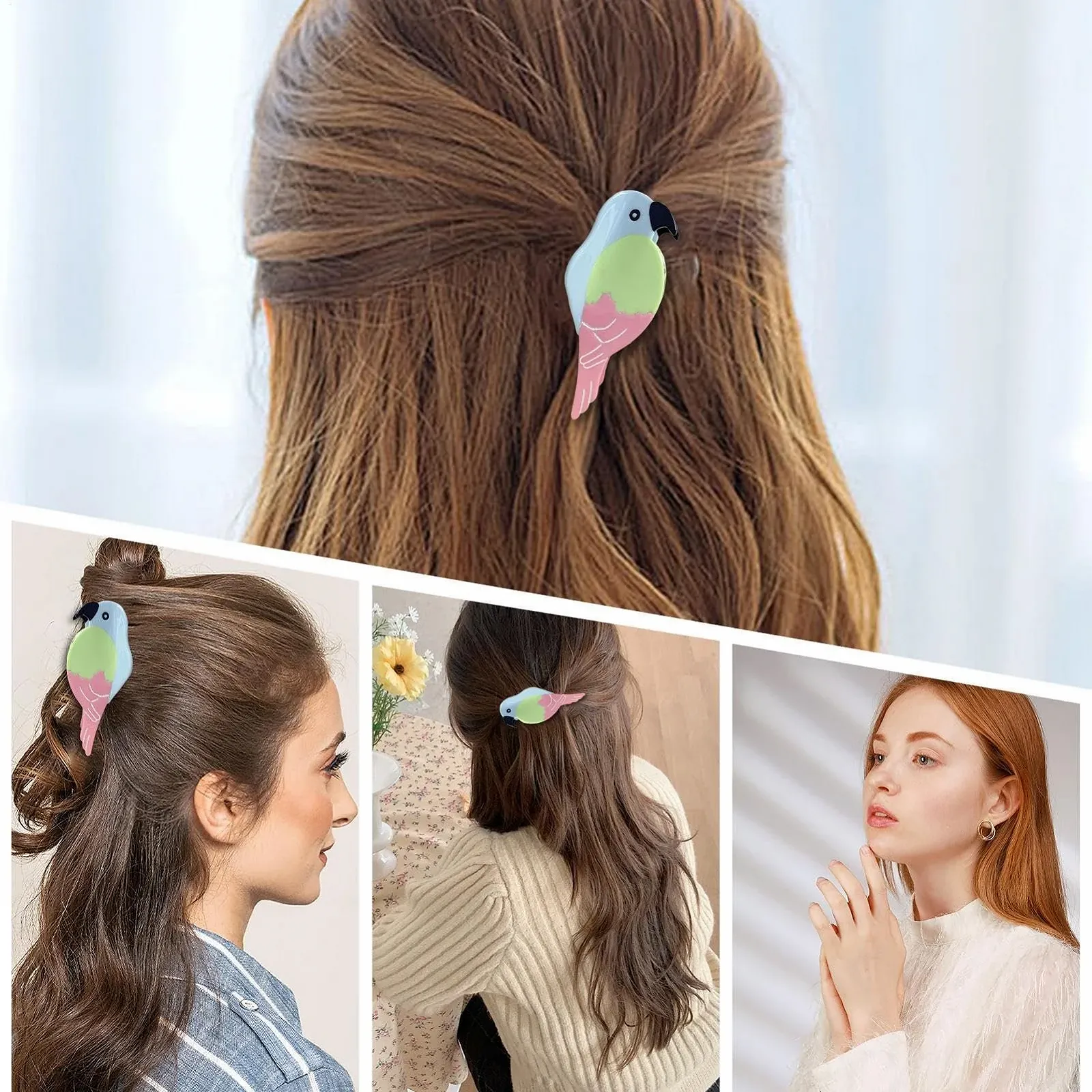 Заколка для волос Папугай Euyehn, в форме птицы из ацетата - Милые аксессуары для волос для девочек, прочный зажим для взрослых женщин всех возрастов, фото №4