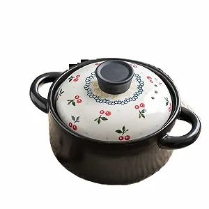 Кастрюля OQHAIR керамическая с узором вишни термостойкая - Фото 1
