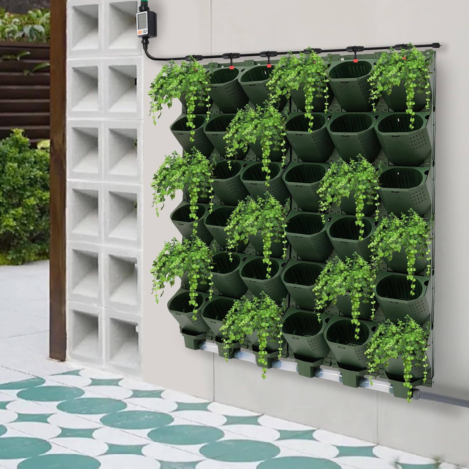 Вертикальний настінний квітковий горщик штабельований з автоматичною системою поливу 36 шт Зелений, фото №8