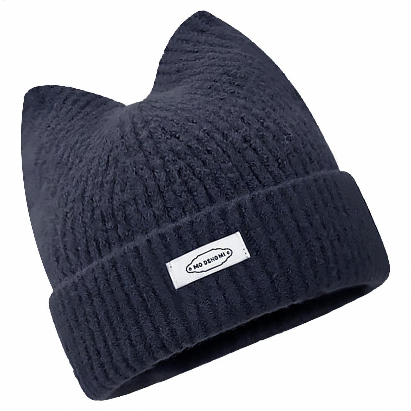 Вязаная зимняя шапка для женщин и девочек Ушки котика Черно-синий, фото №2 Вязаная зимняя шапка для женщин и девочек Ушки котика Черно-синий, фото №2