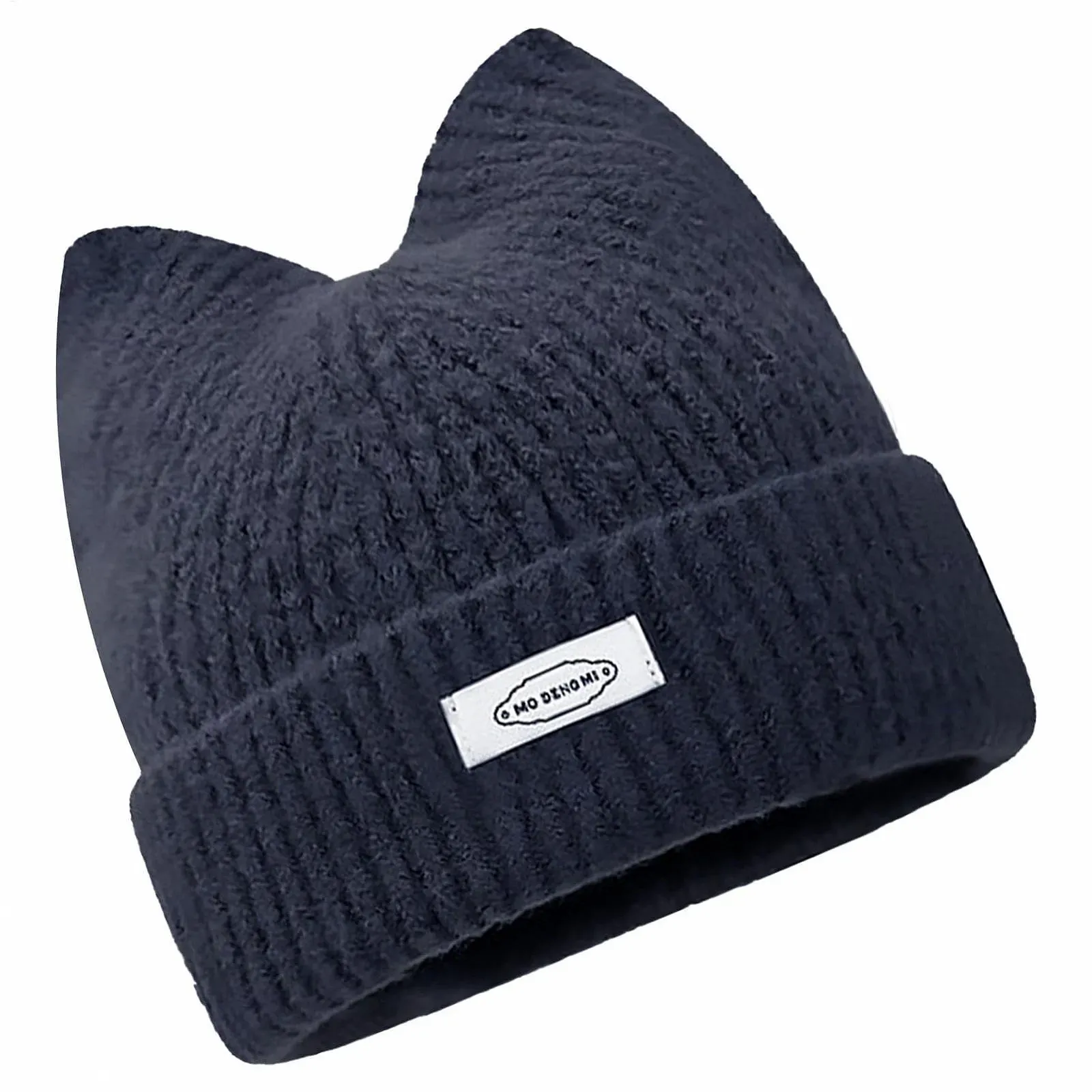 В'язана зимова шапка для жінок і дівчат Вушка котика Чорно-синій, фото №2 В'язана зимова шапка для жінок і дівчат Вушка котика Чорно-синій, фото №2