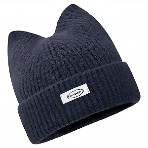 В'язана зимова шапка для жінок і дівчат Вушка котика Чорно-синій synthetic.ua - Фото 1