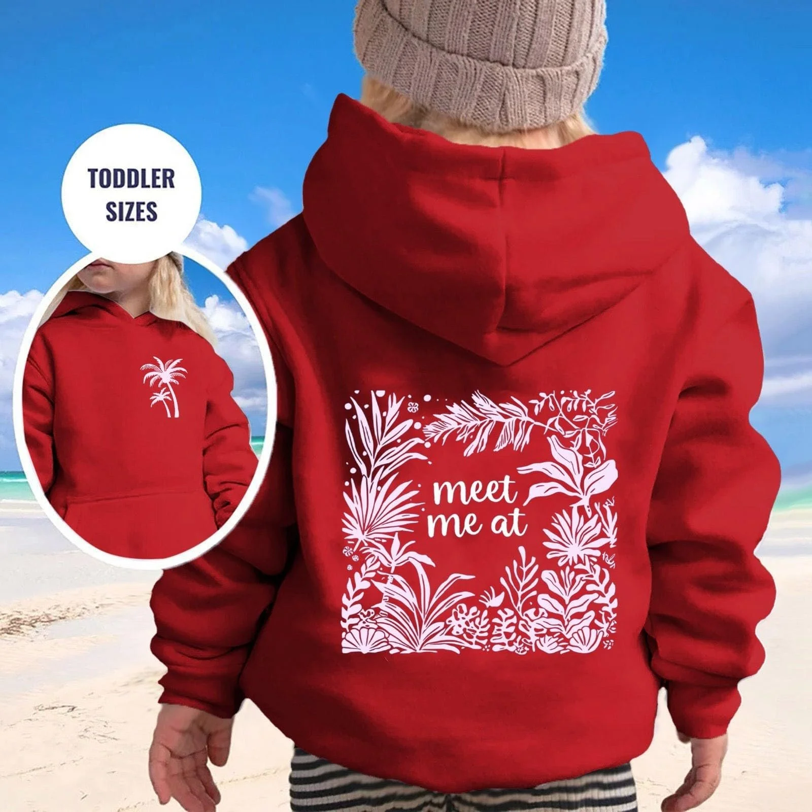 Толстовка 110 S Модна толстовка з капюшоном з кокосовою пальмою спереду та ззаду та кишенею на підборідді, фото №3