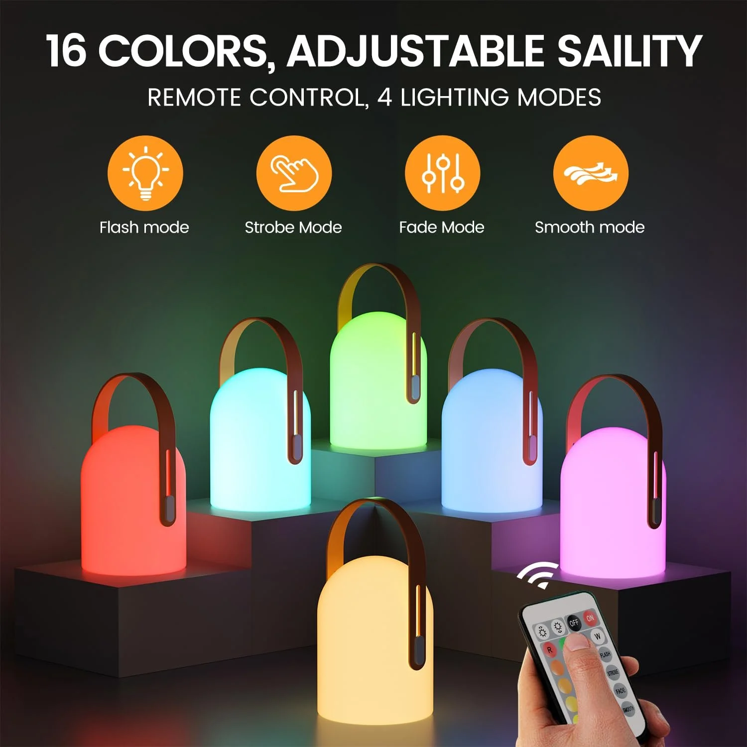 Світлодіодна настільна лампа gabless Бездротова з пультом ДК 16 кольорів IP44 1800 мАг Помаранчева, фото №3