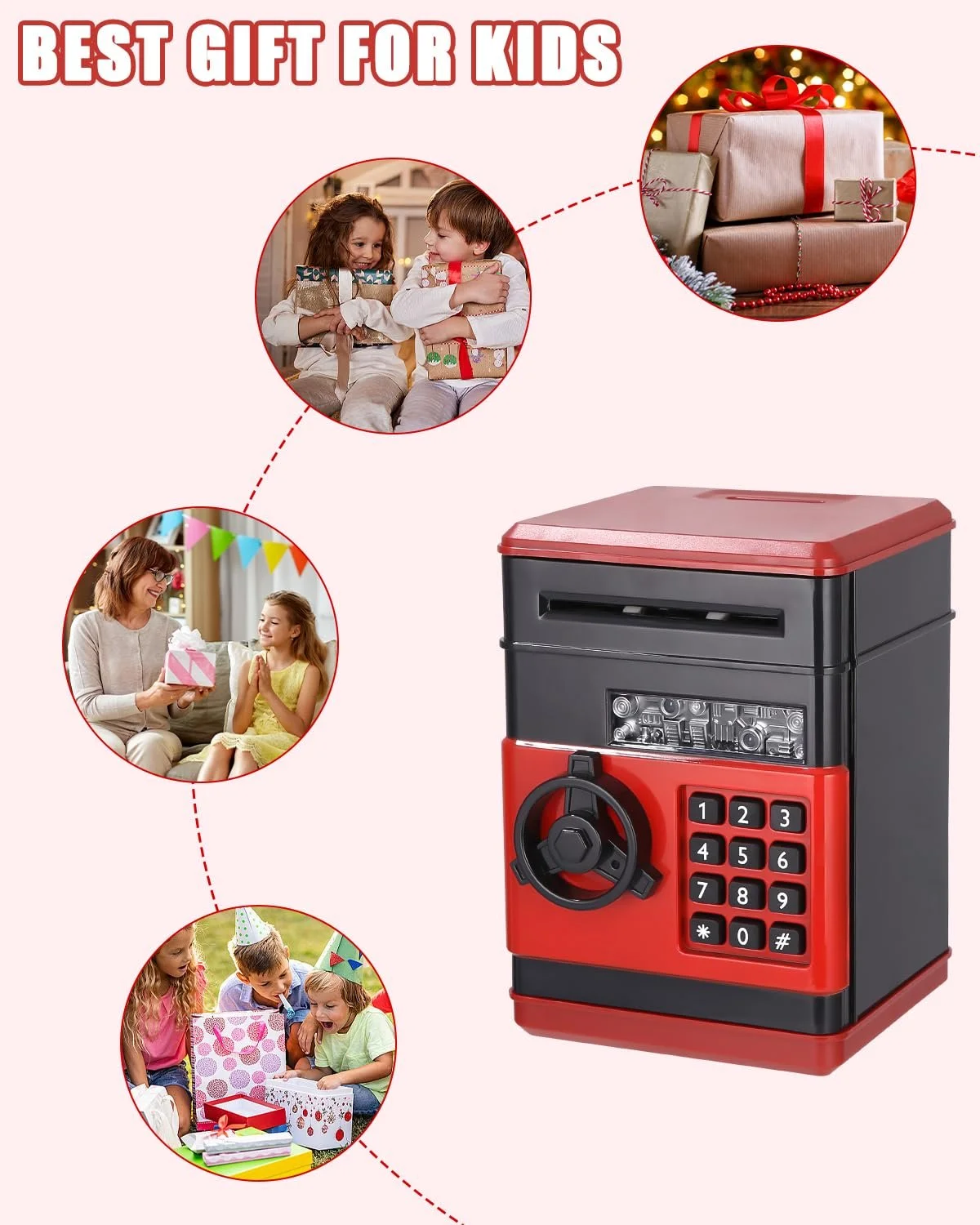 Скарбничка-сейф електронна з паролем автоматична з наклейками Червоний Чорний, фото №6