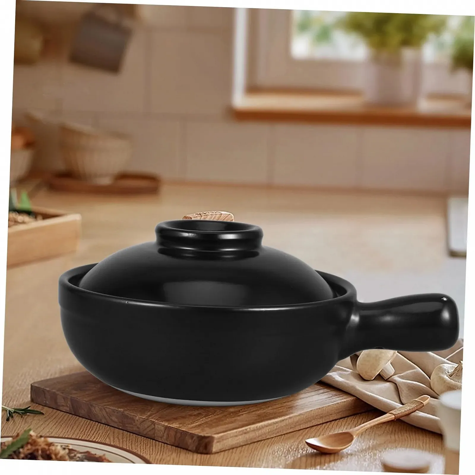 Глиняный горшок с крышкой Керамический для риса и тушения для плиты и микроволновой печи Универсальный, фото №4