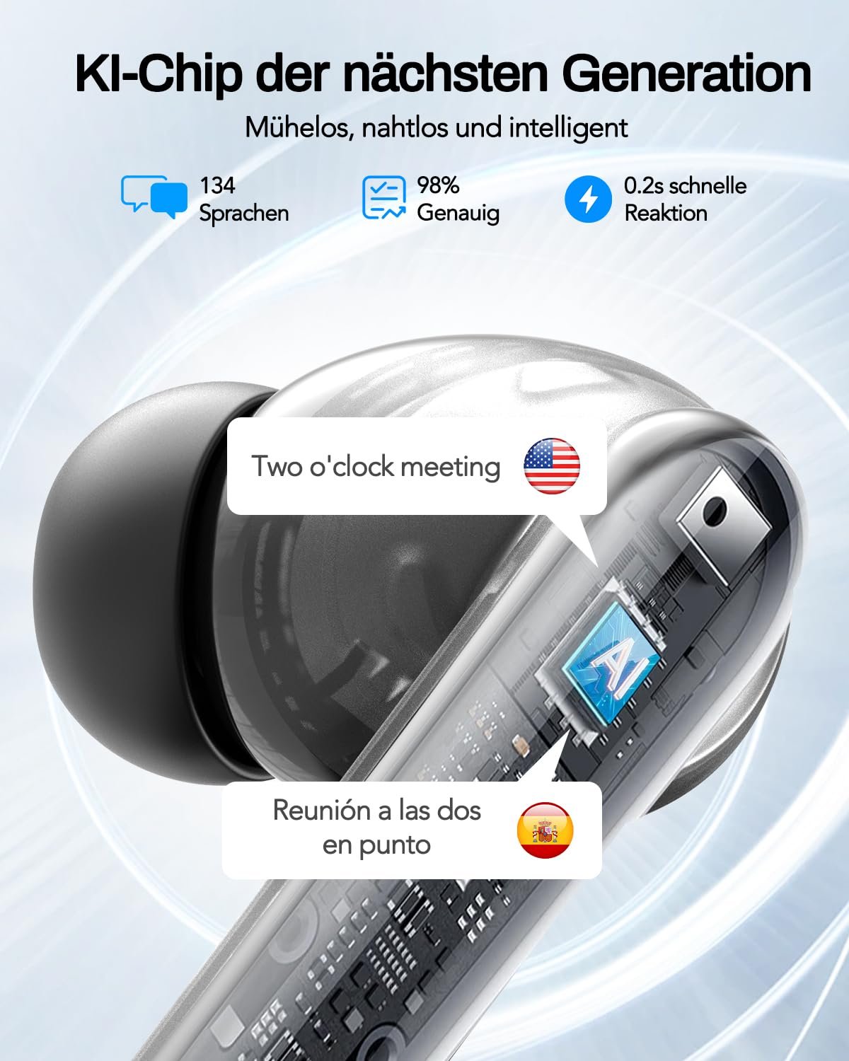 Навушники-перекладачі KI, 3-в-1 навушники для перекладу 134 мовами з додатком, 5 режимів перекладу в реальному часі, Bluetooth 5.4 60 годин для навчання, подорожей, бізнесу, фото №3 Навушники-перекладачі KI, 3-в-1 навушники для перекладу 134 мовами з додатком, 5 режимів перекладу в реальному часі, Bluetooth 5.4 60 годин для навчання, подорожей, бізнесу, фото №3