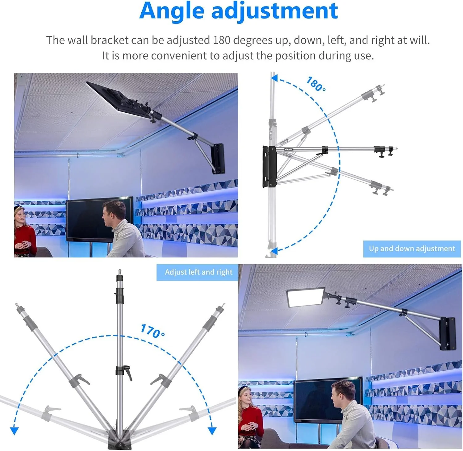 Настінний кронштейн для штанги Neewer 169 см Срібний, фото №5 Настінний кронштейн для штанги Neewer 169 см Срібний, фото №5