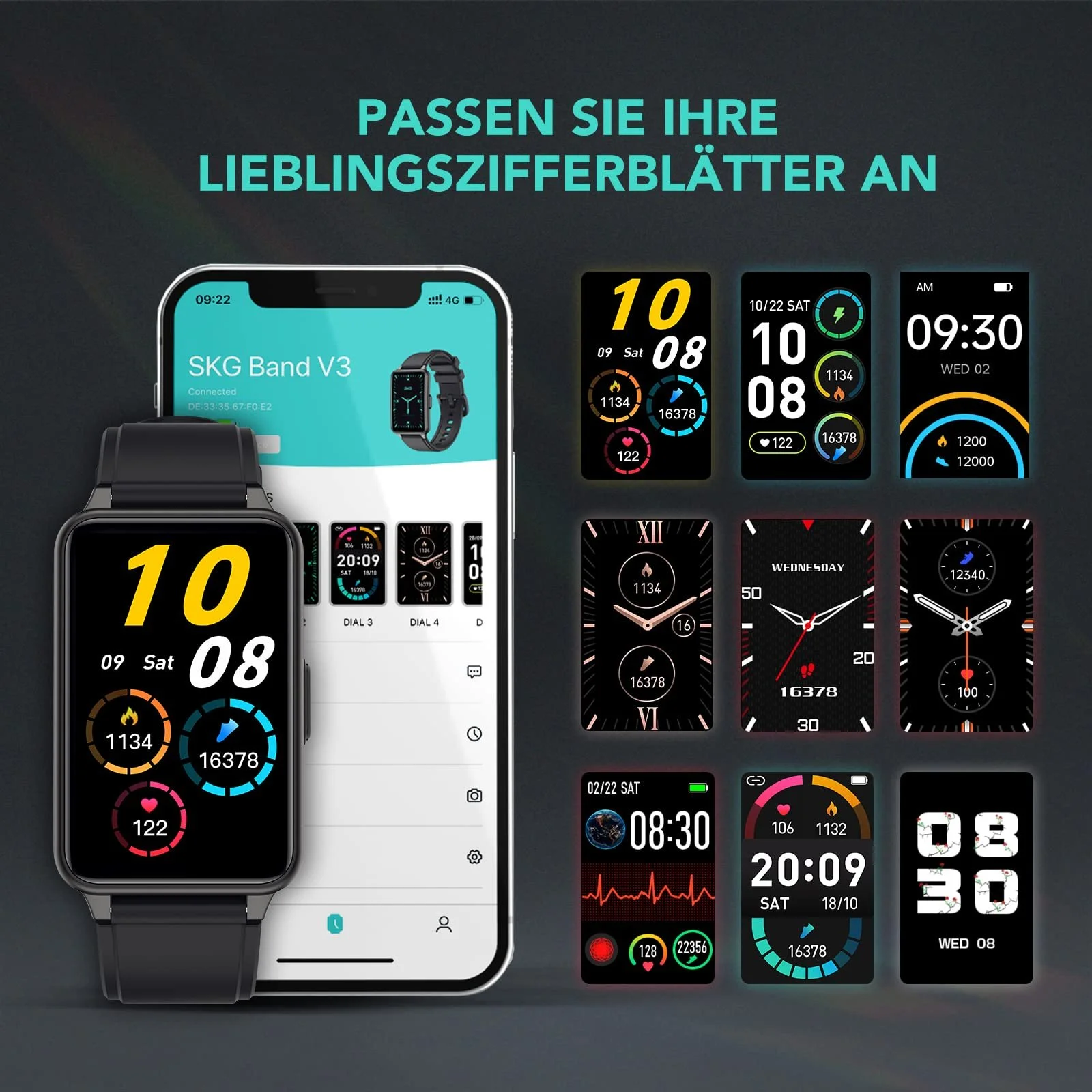 Смарт-годинник SKG Smart Band V3, 1,57 дюйма, SpO2, моніторинг сну, серцевого ритму та пульсу, фото №6