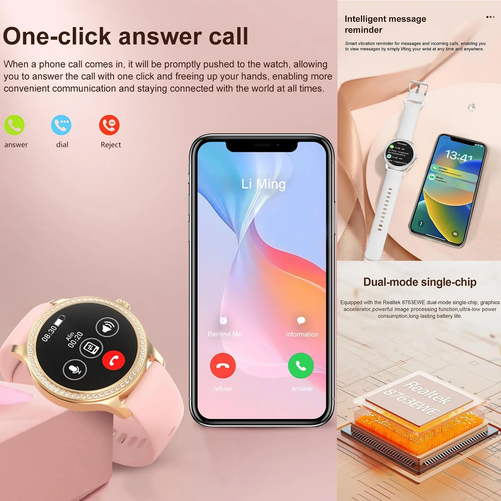 Женские Смартчасы с Функцией Телефона AMOLED 1.28 дюйма, фото №4