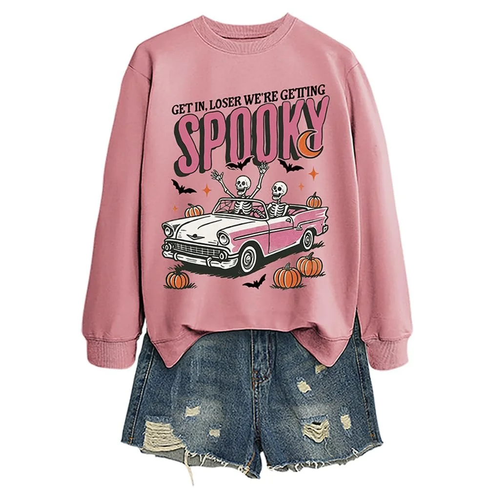 Женский свитшот MLZHAN Хэллоуин, призрак автомобиля, тыква, летучие мыши, графический, круглый вырез горловины, длинный рукав, праздничная рубашка, фото №3
