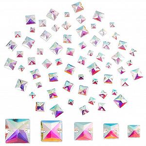 Квадратні стрази для пришивання 75 штук, 5 розмірів, плоска задня частина, скляні з'єднувальні перлини - Фото 1