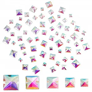 Квадратные стразы для пришивания 75 штук, 5 размеров, плоская задняя часть, стеклянные соединительные жемчужины - Фото 1