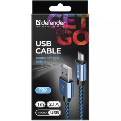 Дата кабель USB 2.0 AM to Micro 5P 1.0m USB08-03T blue Defender 87805, фото №4 Дата кабель USB 2.0 AM to Micro 5P 1.0m USB08-03T blue Defender 87805, фото №4
