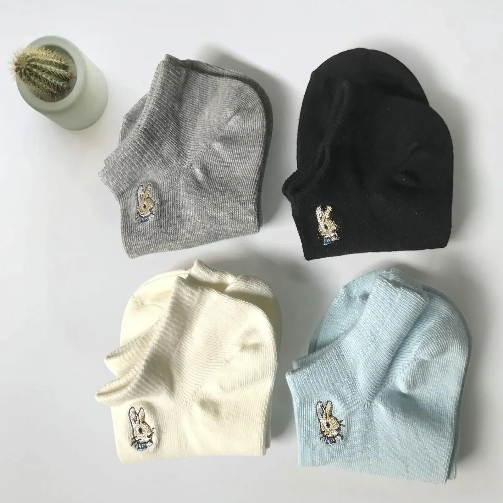 4 пари жіночих шкарпеток з вишивкою кролика, короткі бавовняні шкарпетки, фото №7