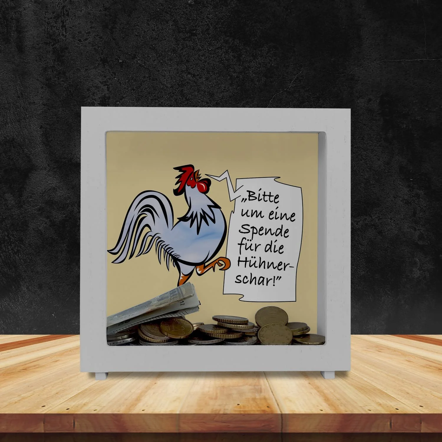 Скарбничка дерев'яна Півень синій з написом, фото №4