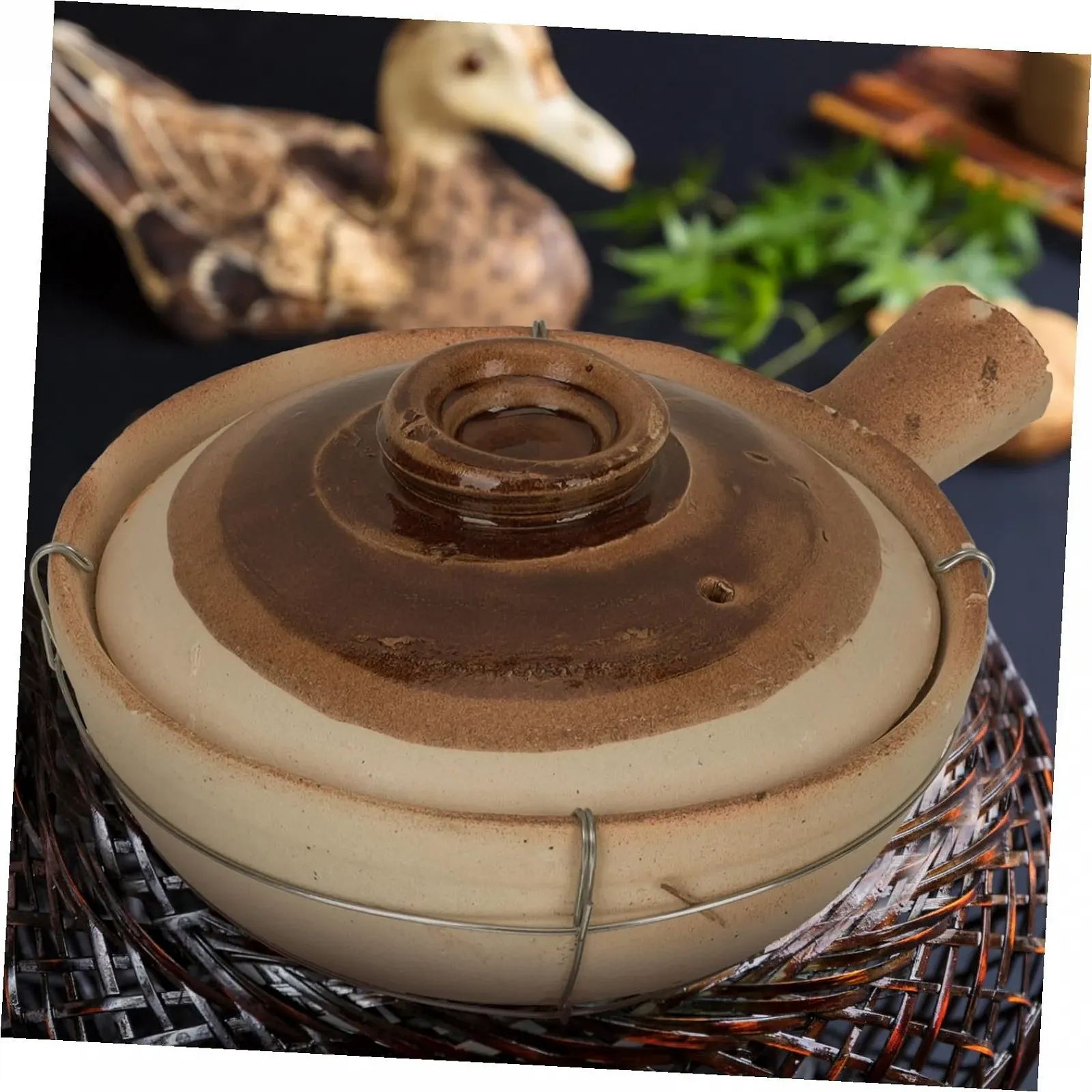 Керамічний горщик для приготування їжі китайський з ручкою та отвором для пари, фото №9