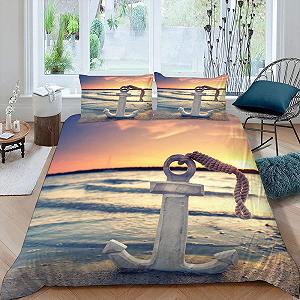 Комплект постільної білизни RFFLUX 3D Sunset Beach Anchor, 135 x 200 см, 2 предмети, із застібкою-блискавкою, м'який і зручний, мікрофібра, дитяча постільна білизна з наволочкою 80 x 80 см - Фото 1