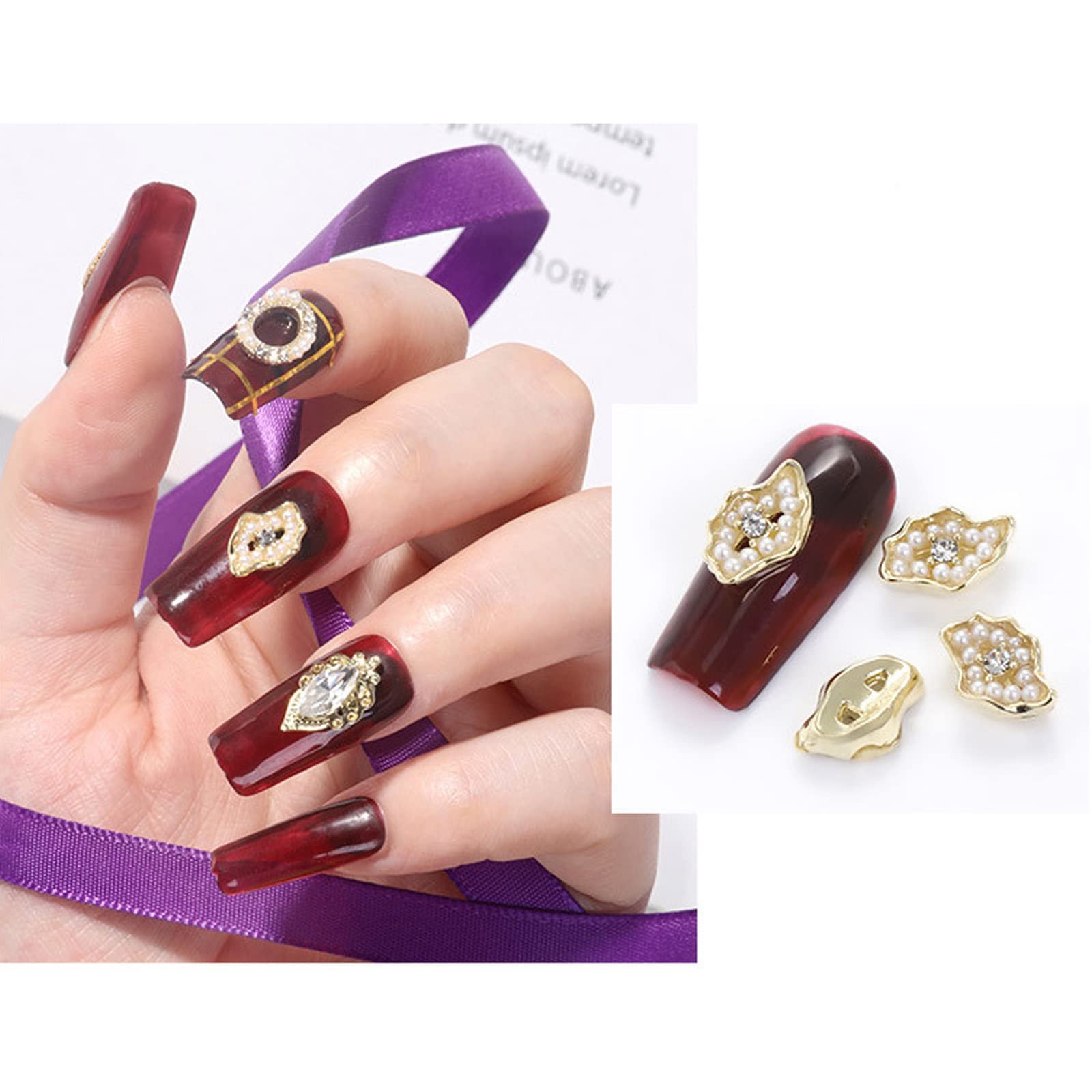 Стрази для нігтів, 70 шт (10 шт) для DIY мистецтва, блискучі, змішаної форми, з пласкою задньою частиною, золотистого кольору, фото №3