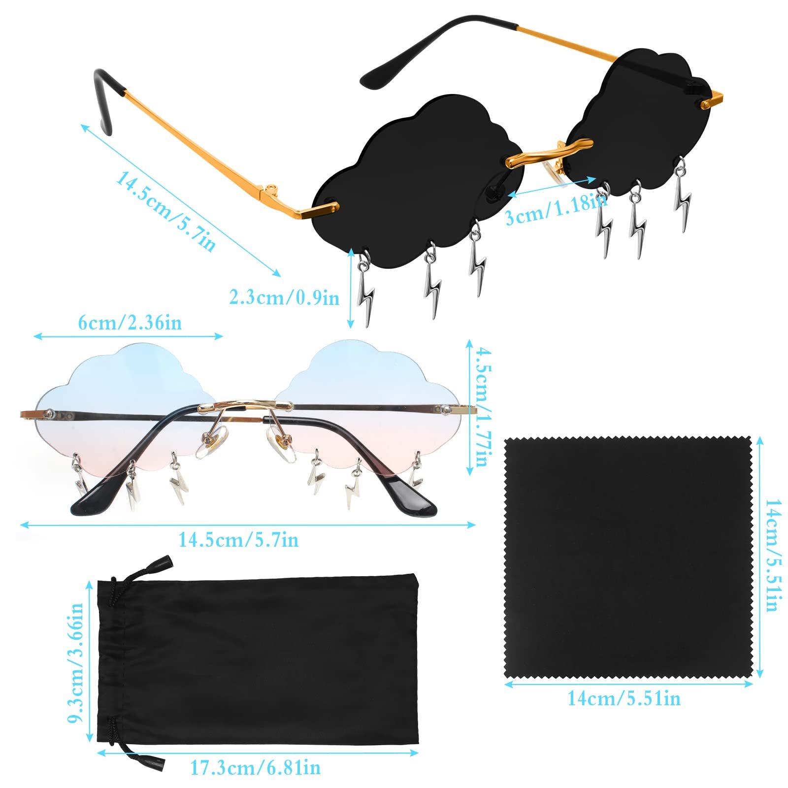 Солнцезащитные очки Облака Fumanduo, 2 шт, Без оправы, Разноцветные (Серый Blu-Pink), фото №6