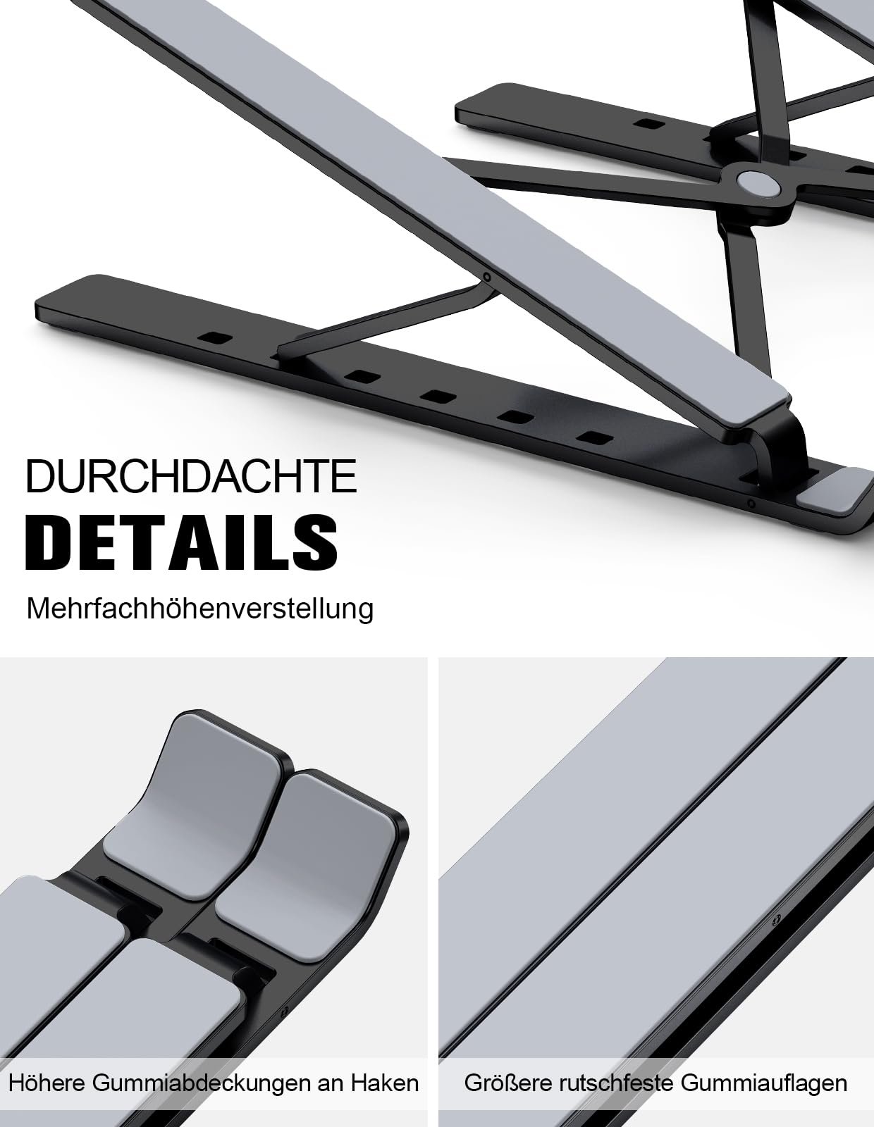 Підставка для ноутбука Babacom, алюмінієва, 9 рівнів регулювання, портативна, регульована по висоті, вентильована, сумісна з MacBook Pro Air, Lenovo, Dell, для ноутбуків 10-15.6 дюймів, планшетів, фото №5