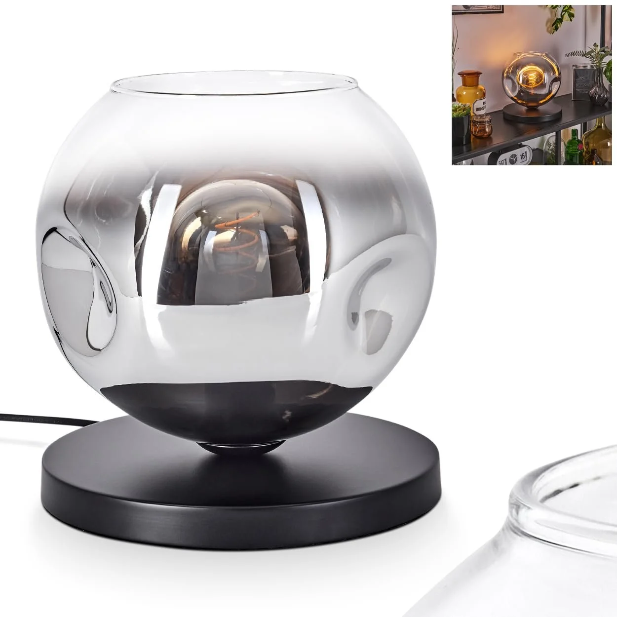 Настільна лампа Ripoll Metal/Glass Modern Retro/Vintage 25 см E27 Black/Chrome/Clear, фото №1