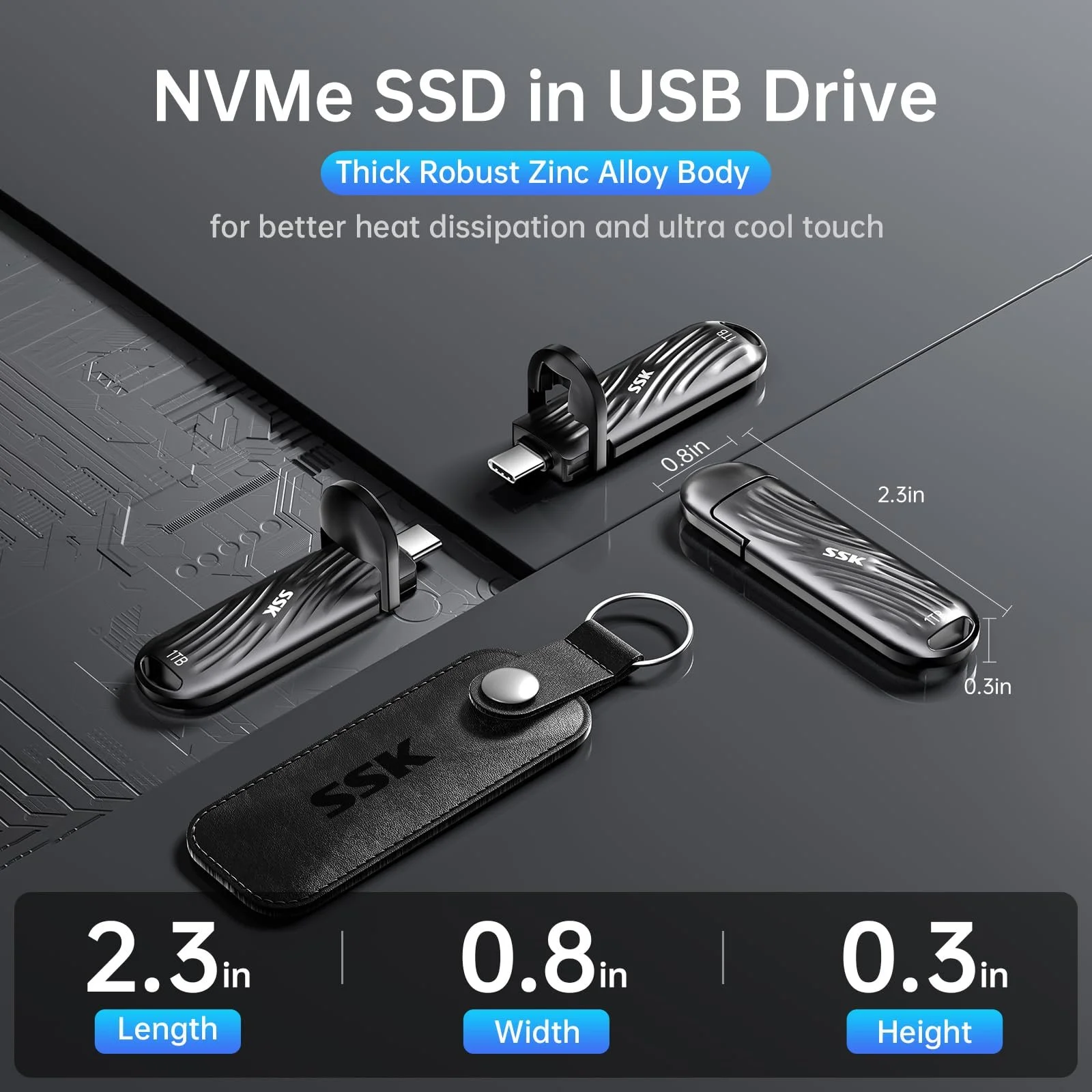 Зовнішній SSD SSK USB 3.2 Gen 2x2 1 ТБ до 2000 МБ/с Type-C Цинковий сплав, фото №7