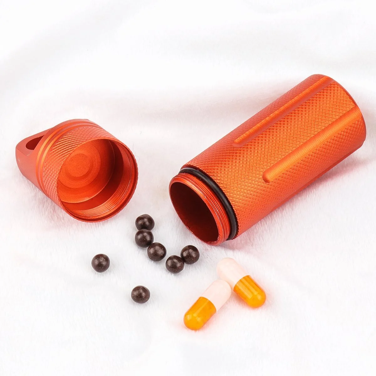 Футляр для виживання Military Grade Outdoor, водонепроникний, герметичний, для пігулок/батарейок, 10 см, помаранчевий, фото №4