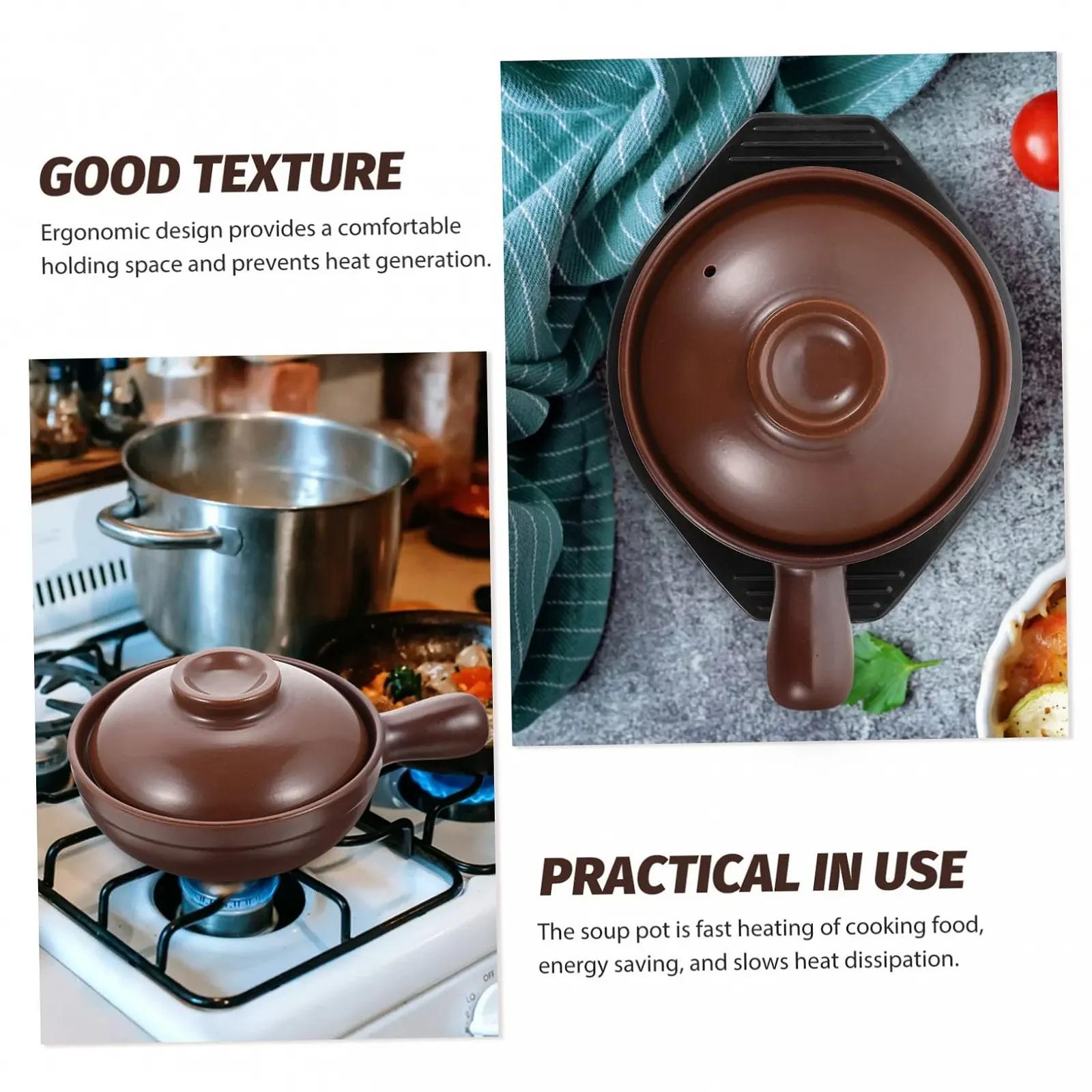 Набор кастрюль керамических GALPADA с ручкой термостойкий для тушения и духовки, фото №7