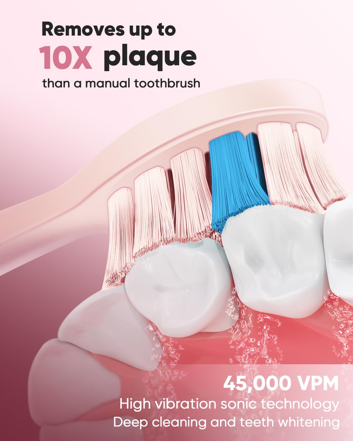 Зубная щетка электрическая MySmile DY156 звуковая, 45000VPM, розовая, фото №2