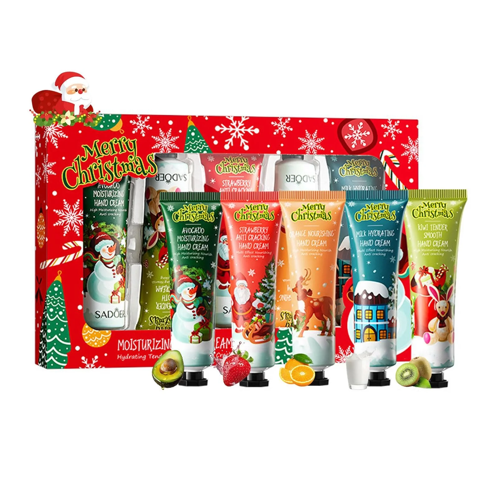 Набор кремов для рук из 5 мини-кремов для рук с фруктовыми экстрактами, крем для рук для очень сухой кожи, рождественские подарки для жены, матери, девушки, небольшие рождественские подарки 5 x 30 г, фото №1