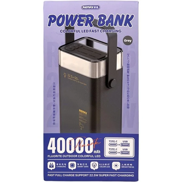Повербанк з RGB 40000 мАг 22.5W Remax RPP-596, швидка зарядка, PD+QC, Сірий, фото №5