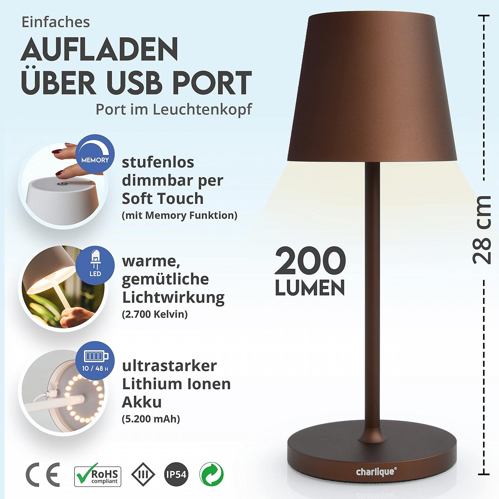 Настільна лампа LED Dinner Light бездротова Mini коричнева 28 см акумуляторна USB IP54, фото №4