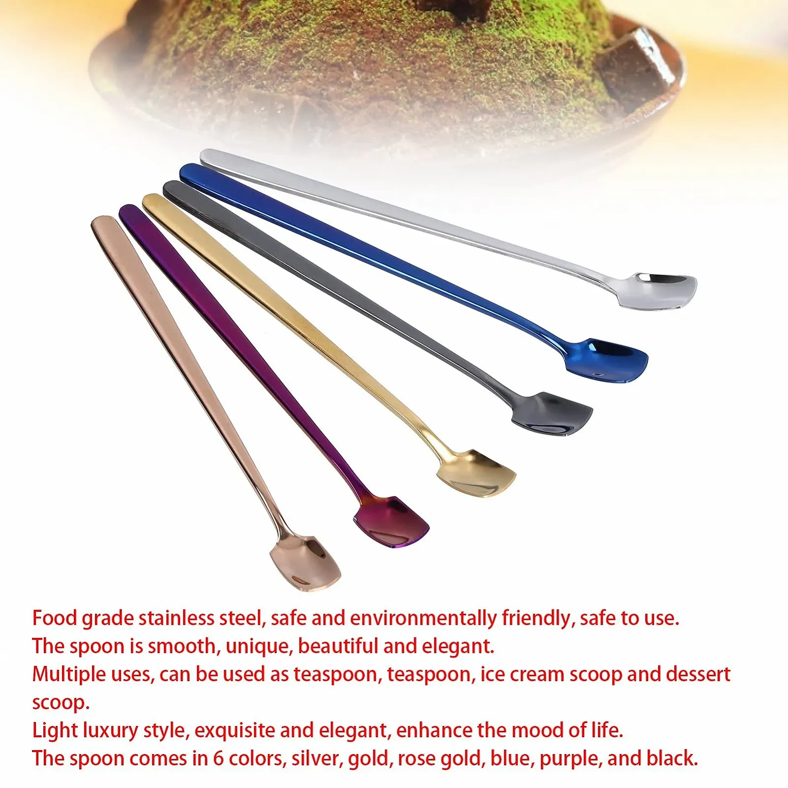 Ложка для змішування кави з довгою ручкою 15 cm, набір різнокольорових десертних ложок, 6 штук, фото №4