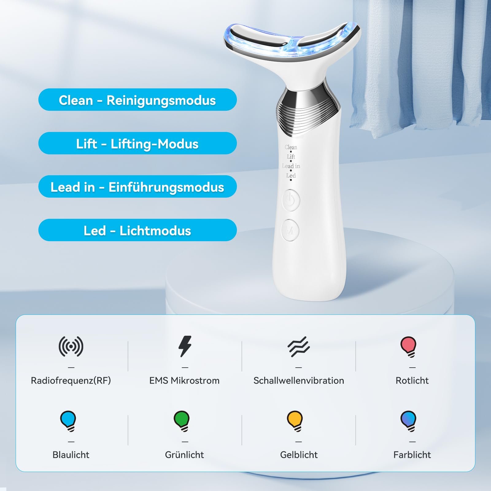 Масажер для обличчя CARER SPARK 4-в-1 RF, масажер для шиї та обличчя, EMS, звукова хвиля, вібрація, світло для антивікового ліфтингу та зміцнення обвислої шкіри, фото №2