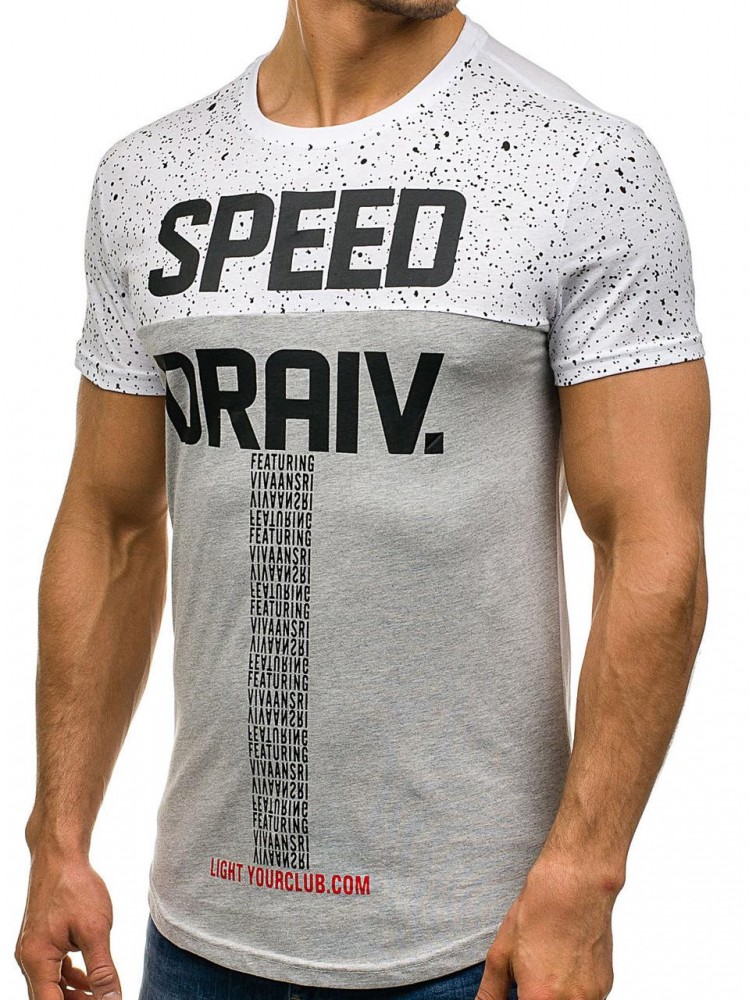 Футболка мужская удлиненная бело-серая с принтом J Style, фото №4