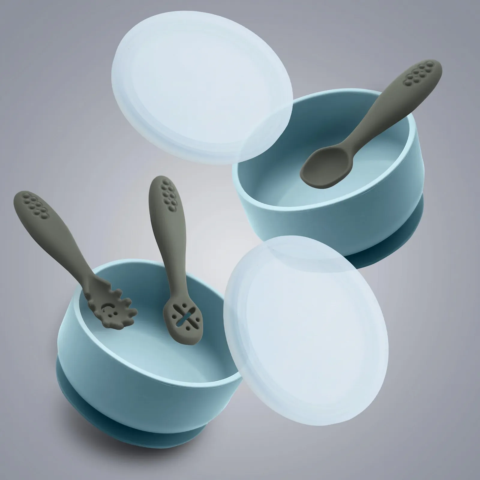 Набір дитячого посуду Navik Baby, силіконова дитяча миска з кришкою та присоскою, дитяча ложка, від 6 місяців, синьо-зелений, фото №3 Набір дитячого посуду Navik Baby, силіконова дитяча миска з кришкою та присоскою, дитяча ложка, від 6 місяців, синьо-зелений, фото №3