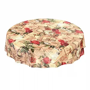 Скатертина-клейонка ANRO Country House Roses Letters кругла 120 см - Фото 1
