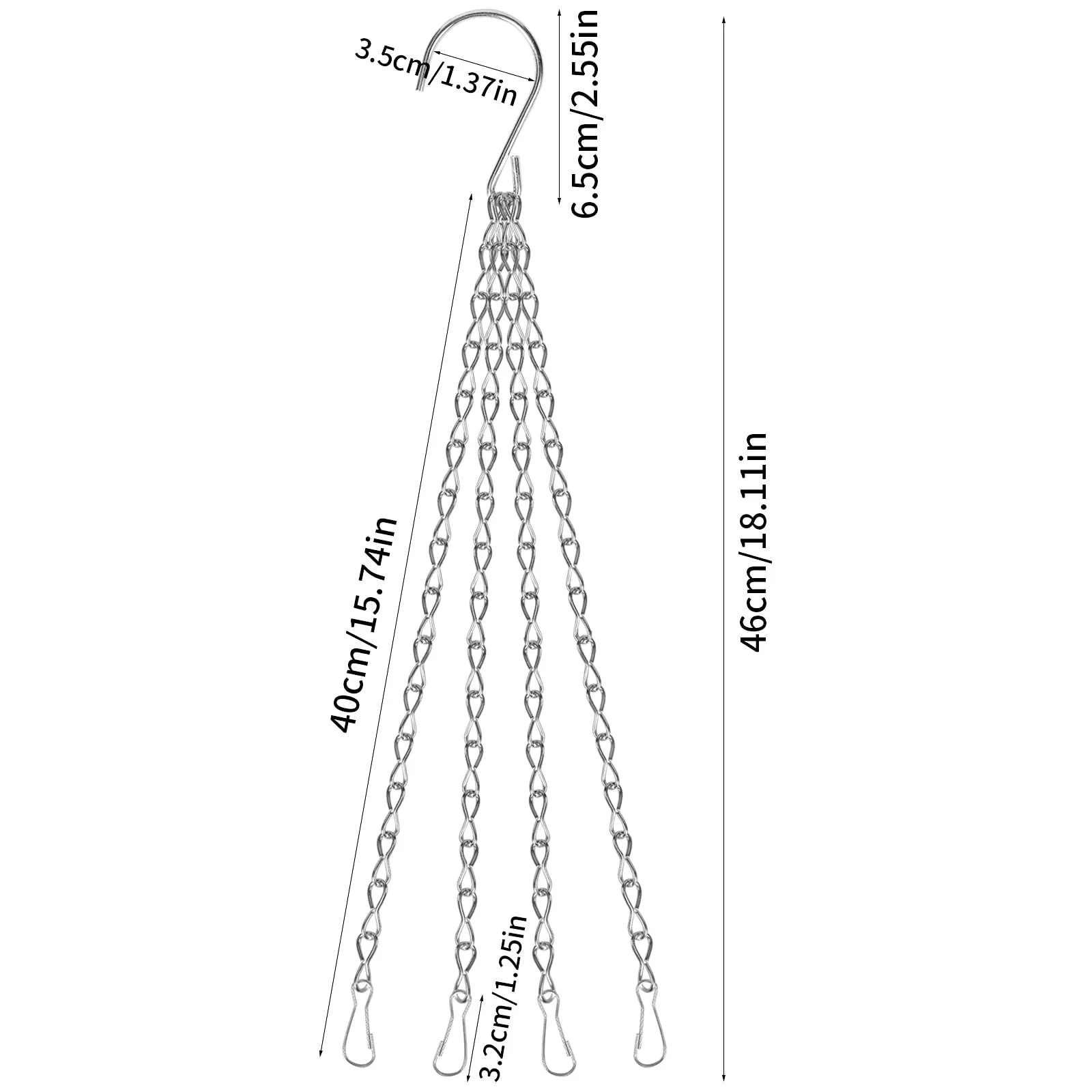 Підвісний ланцюг Набір з 4 предметів Металевий з S-подібними гачками Сріблястий, фото №2