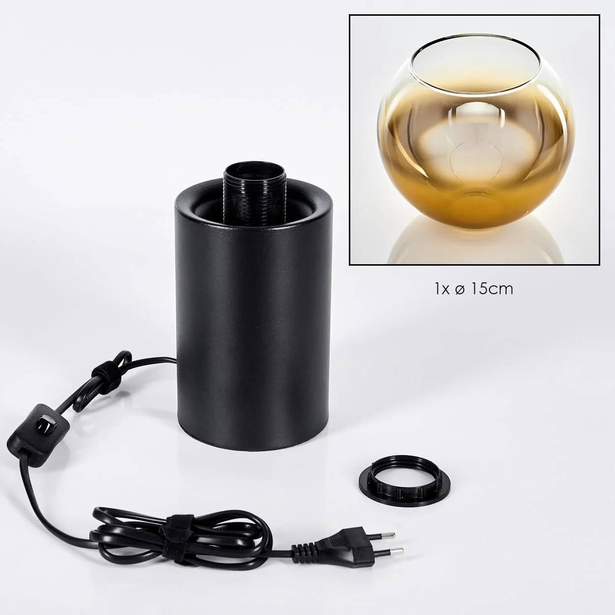 Настільна лампа HOFSTEIN Koyoto Металева Скляна Ретро/Вінтаж Діаметр 15 см E27 Чорна/Золотиста, фото №6