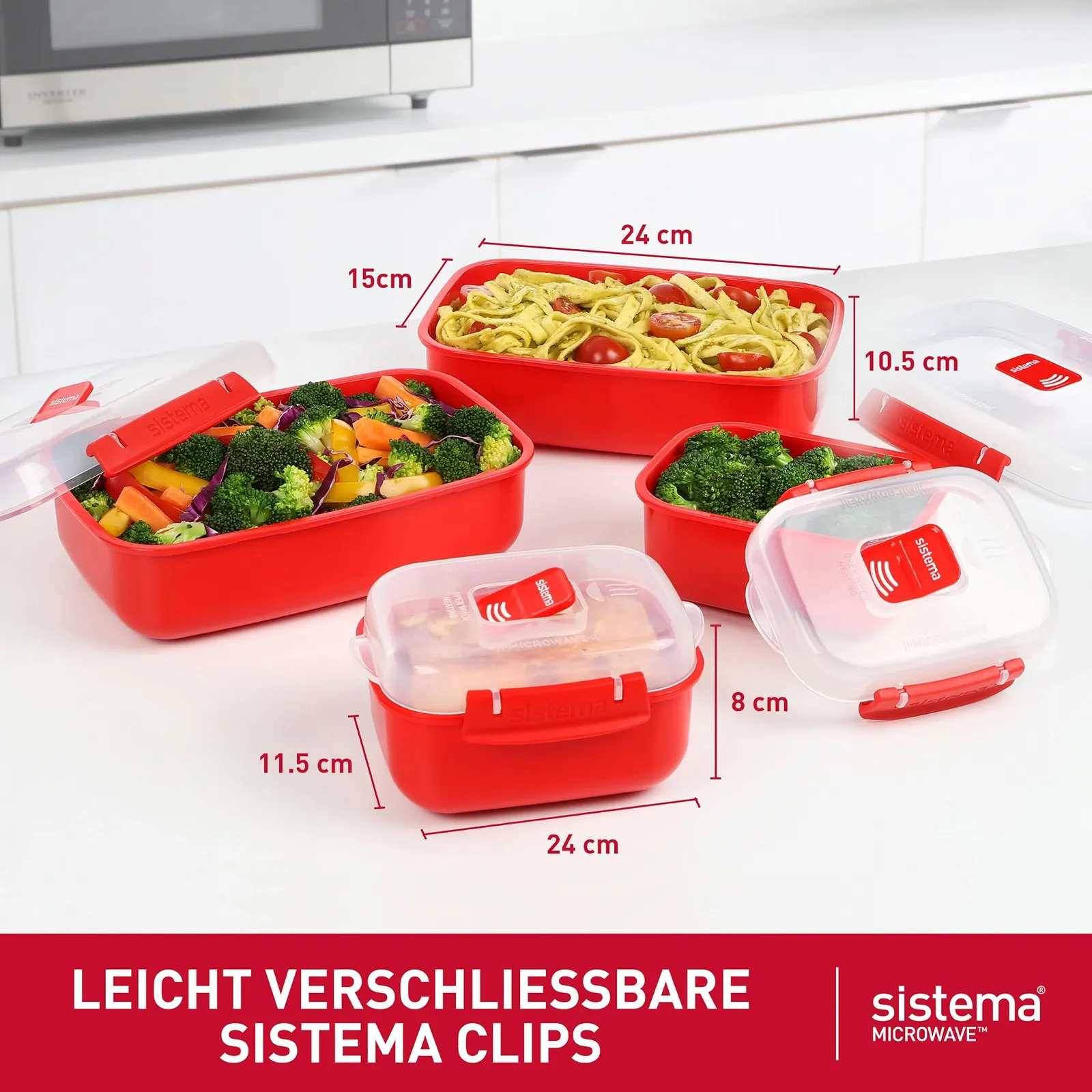 Набір контейнерів для зберігання їжі Sistema Microwave-Heat & Eat 82005 прямокутні 4 шт. з кришками (2 x 1,25 л + 2 x 525 мл) з фіксаторами та вентиляційними клапанами BPA-Free, фото №2