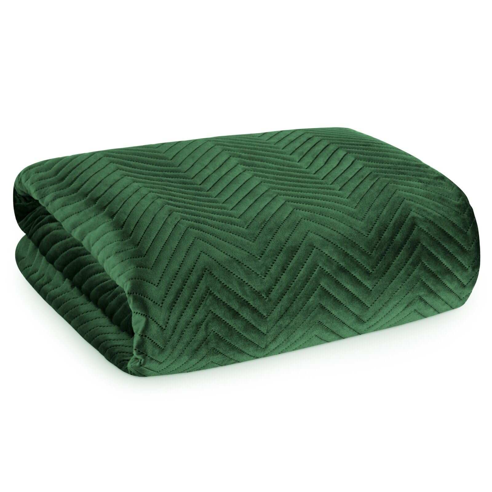 Покривало стьобане двостороннє Design91 Оксамит & Мікрофібра Для ліжка та дивана Sofia, темно-зелений, 170 x 210 см, фото №2